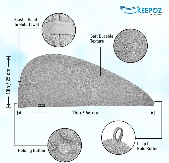 KEEPOZ Hair Towel Wrap Quick Dry 100% Cotton Super Absorbent Turban Head Wrap - Image 2