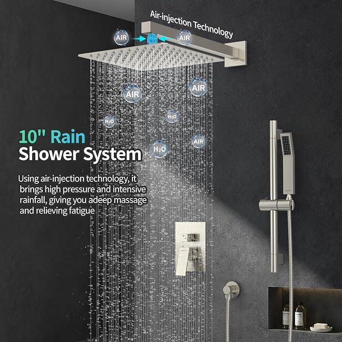 SR SUN RISE Shower System with 10" Rain Showerhead, Square Handheld Showerwith - Image 2