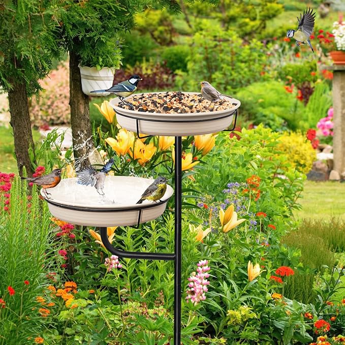 Freestanding Birdbaths Bowl Outdoor, Free Standing Garden Bird Bath Bird Feeder - Image 6
