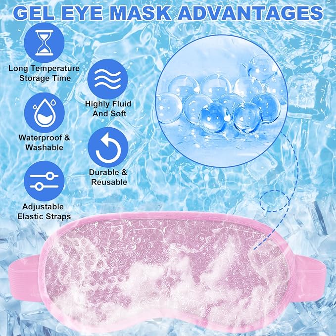 candyfouse 2Pack Cold Cooling Eye Mask, Reusable Hot Colder Therapy Gel Bead - Image 2