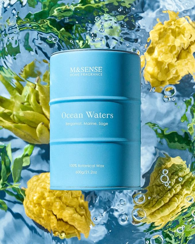 M&SENSE Ocean Waters Scented Candles Large Beach Candle, Summer Soy Candles - Image 2