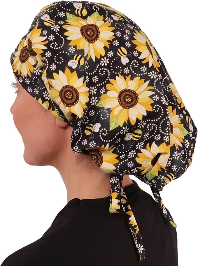 Sparkling EARTH Banded Bouffant Surgical Scrub Ponytail Working Caps and - Image 3