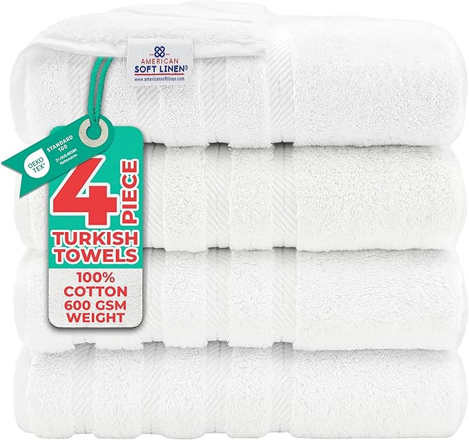 American Soft Linen Luxury 4 Piece Bath Towel Set, 600 GSM 100% Cotton Turkish by AmericanSoftLinen
