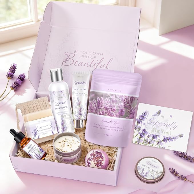 Gifts for Women, Lavender Bath and Body Gift Basket Relaxing Spa Self Care Gift - Image 3
