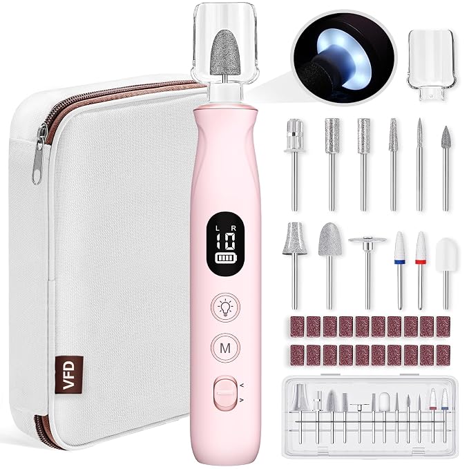 Electric Nail Drill, Cordless 2000 mAh Rechargeable Portable Nail File 12 in 1 by VFD