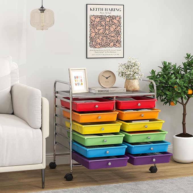 Giantex 12 Drawers Rolling Cart, Mobile Storage Drawer Cart, Classroom - Image 2