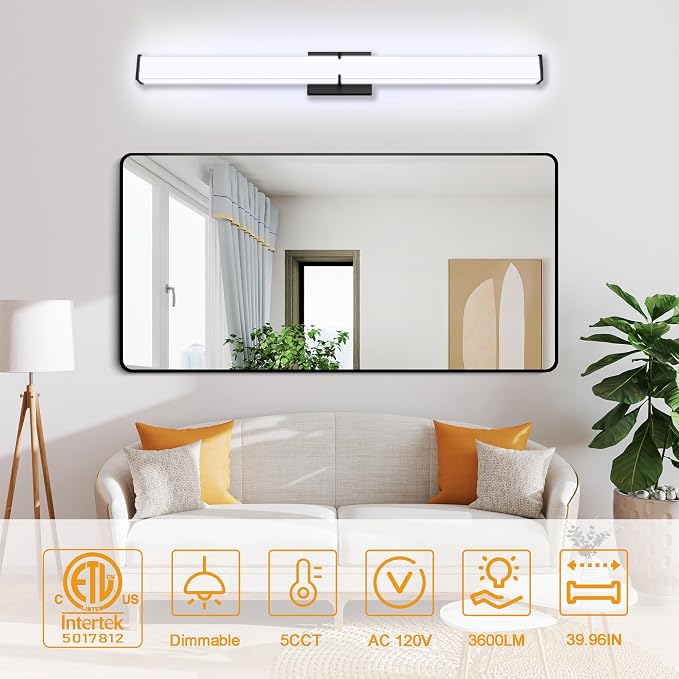 Bathroom Light Fixtures: 40 Inch ETL Certified LED Bathroom Vanity Light 5000K - Image 6