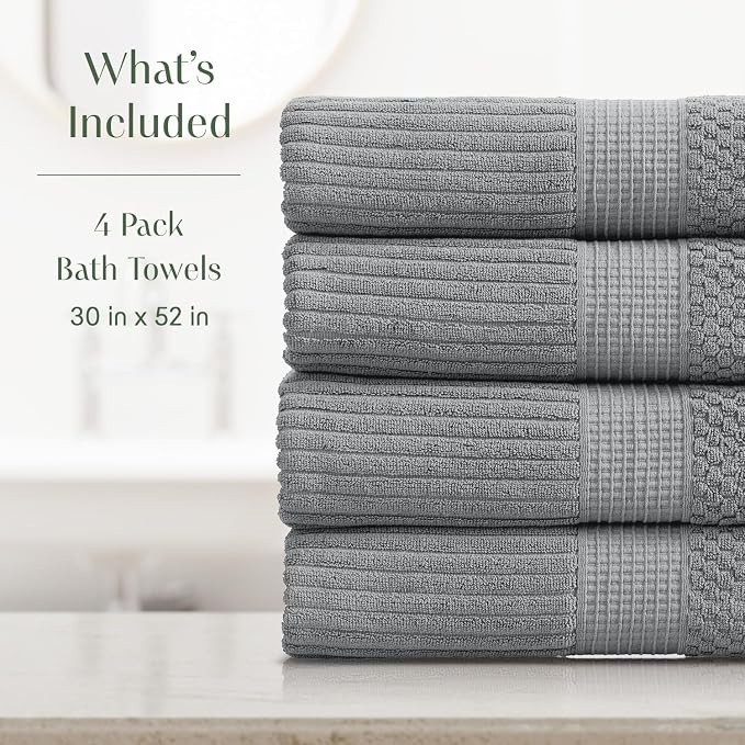 Springtree Home 100% Cotton Bath Towel Set of 4 | Super Soft & Absorbent - Image 2