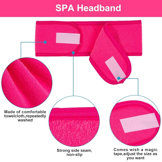 Whaline Spa Facial Headband 4 Packs Head Wrap Terry Cloth Headband Adjustable - Image 3