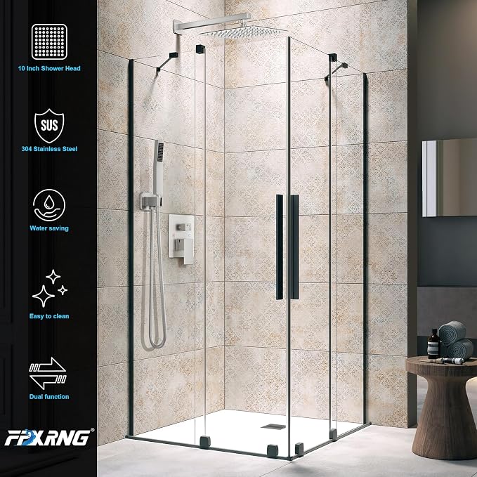 FPXRNG Shower Faucet Set Bathroom Square Rain Shower Head and Handle Set - Image 3