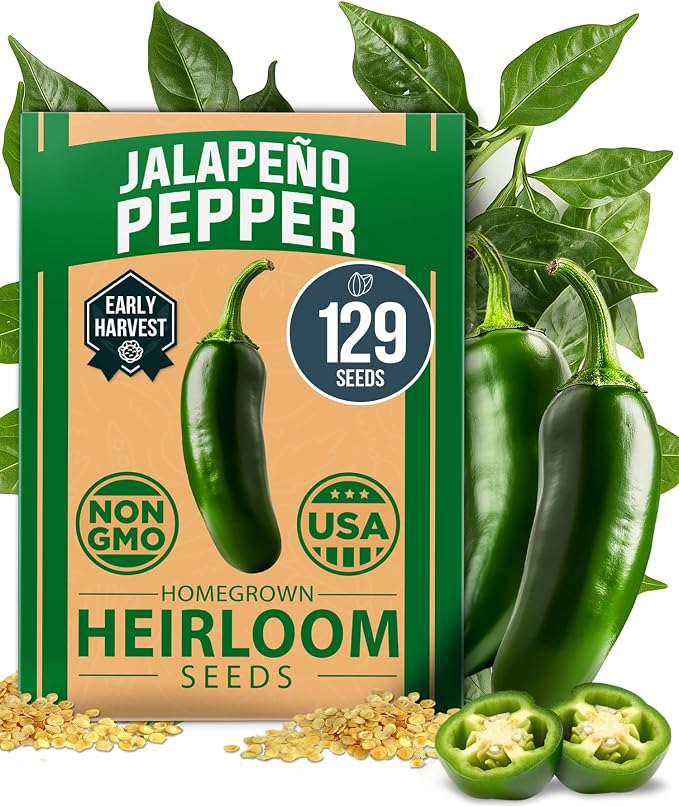 HOME GROWN Jalapeno Pepper Seeds 129+ Heirloom Non-GMO Seeds by HOMEGROWN