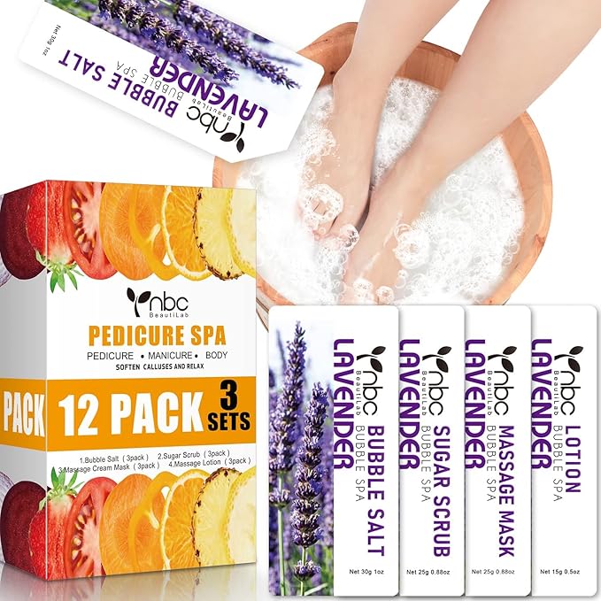Pedicure Kit Foot Soak Set: Bubble Salt, Sugar Scrub, Massage Mask, Massage by nbcBeautiLab