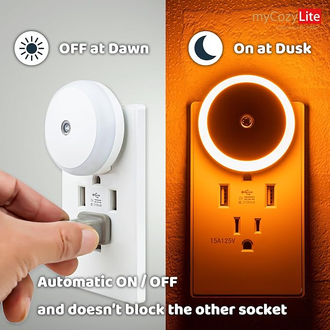 Amber Night Light Plug in, Dusk to Dawn Sensor, Automatic Nightlight, Energy - Image 4