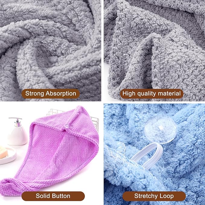 Soft Microfiber Hair Drying Towel Wrap, 5 Pack Elastic Hair Turbans - Image 3
