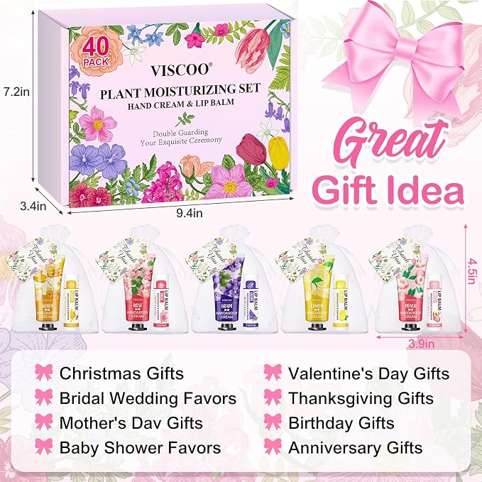 VISCOO 40 Sets Hand Cream and Lip Balm Bulk Set, Mothers Day Gifts, Teacher - Image 5
