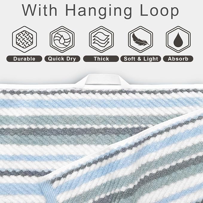 100% Cotton Blue Striped Luxury 6 Piece Towel Set, Quick Dry & Highly Absorbent - Image 2