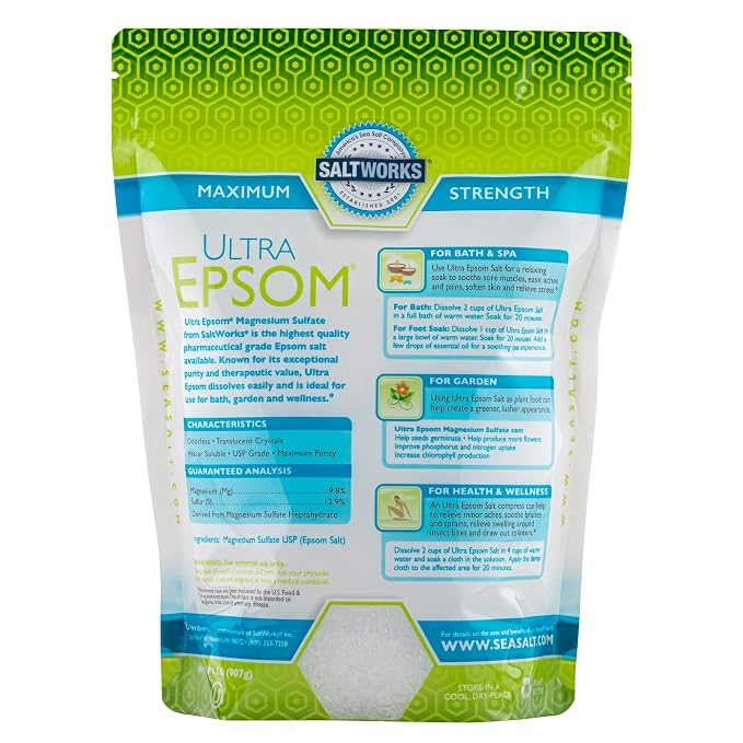 SaltWorks Ultra Epsom Premium Bath Salt, Medium Grain, 2 Pound Bag - Image 2