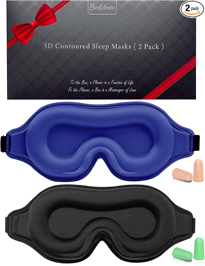 BeeVines Sleep Mask, 2 Pack 3D Contoured Sleeping Eye Masks by BeeVines