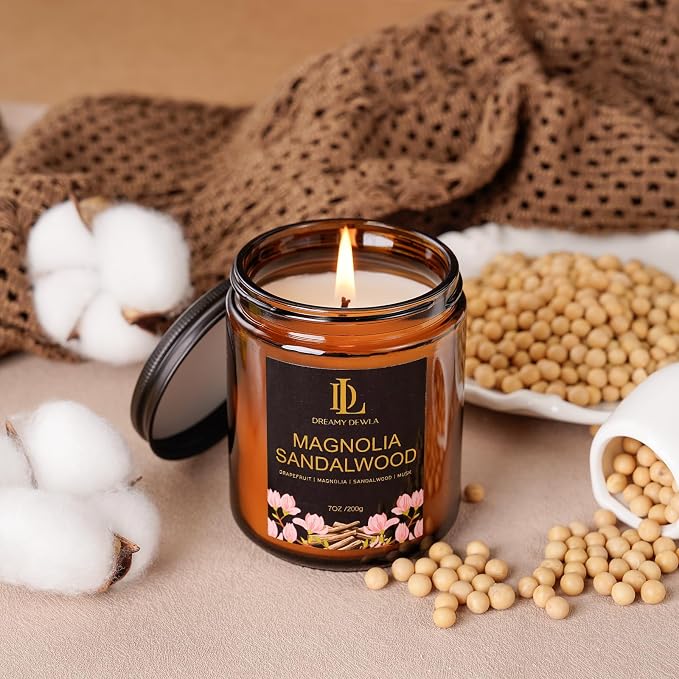 Magnolia & Sandalwood Scented Candles, Soy Candle - Image 3