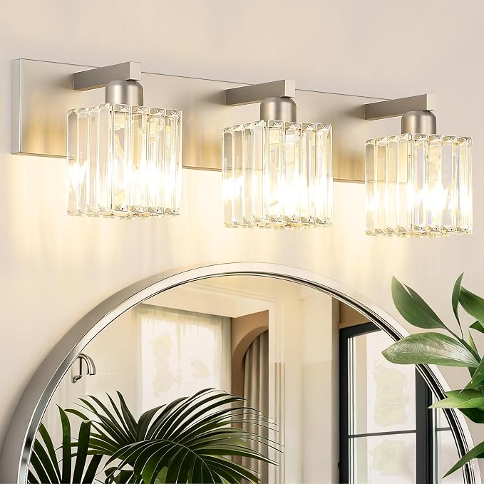 Aipsun Brushed Nickel Vanity Light Bathroom Lighting Fixtures 3 Light Crystal by Aipsun