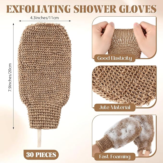 30 Pcs Exfoliating Shower Gloves Stretchable Jute Bath Mitts - Image 2