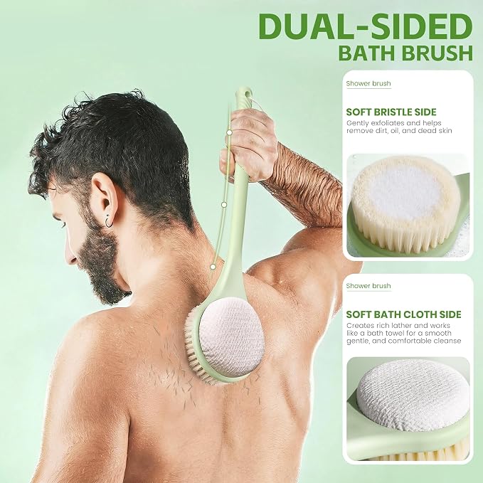 Back Scrubber for Shower with Long Handle, Dual-Sided Bath Brush with Soft - Image 3