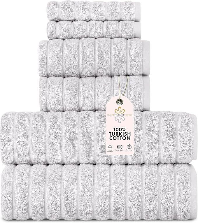 Classic Turkish Towels 6 Piece Heavy Duty Fast Drying Bath Sets Made by ClassicTurkishTowels