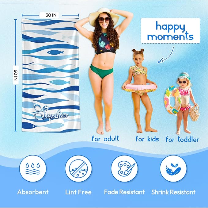 JML Custom Beach Towel with Name, Personalized Microfiber Beach Towel with Name - Image 3