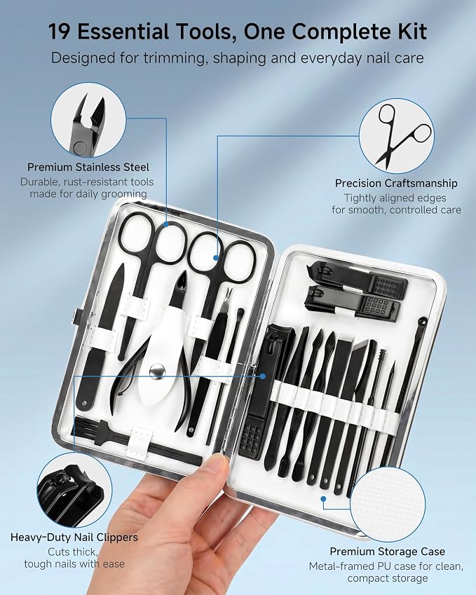 Manicure Set, Jubolion 19pcs Stainless Steel Professional Nail Clippers - Image 2