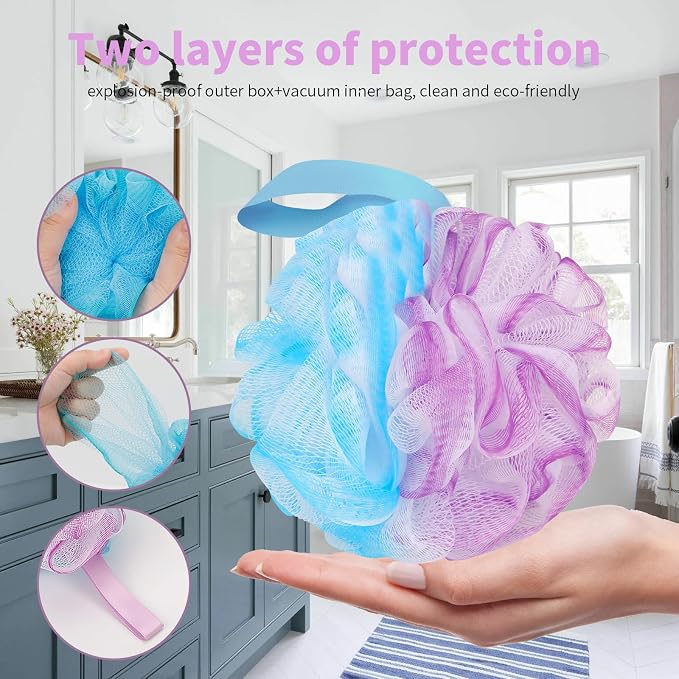 FARMOGA Bath Loofah Sponge Back Scrubber Shower Sponge Soft Mesh Exfoliator - Image 4