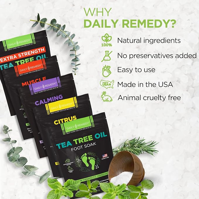 DAILY REMEDY Foot Soak Salts- Variety Pack of 4- Tea Tree Oil, Muscle Relief - Image 6