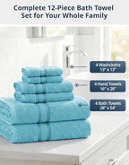 LANE LINEN Luxury Towel Set for Bathroom – 12-Pack 100% Cotton Towels, Zero - Image 4