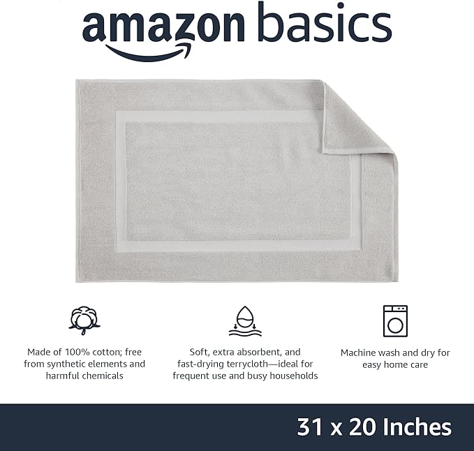 Amazon Basics Banded Bathroom Bath Rug Mat, 100% Cotton, 31 x 20 inches - Image 3