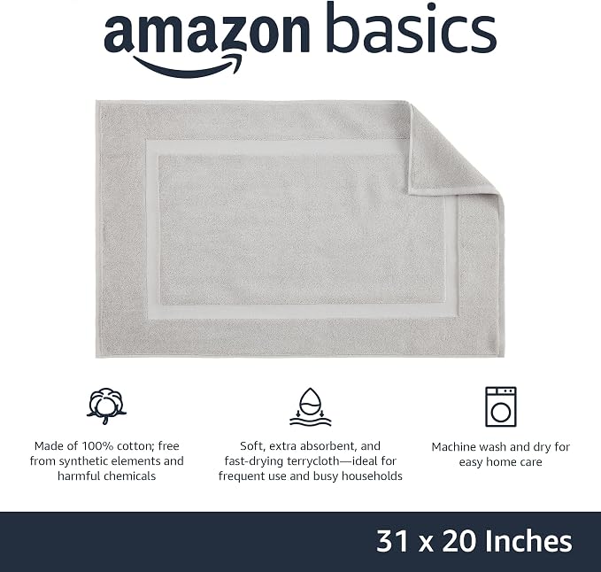 Amazon Basics Banded Bathroom Bath Rug Mat, 100% Cotton, 31 x 20 inches - Image 3