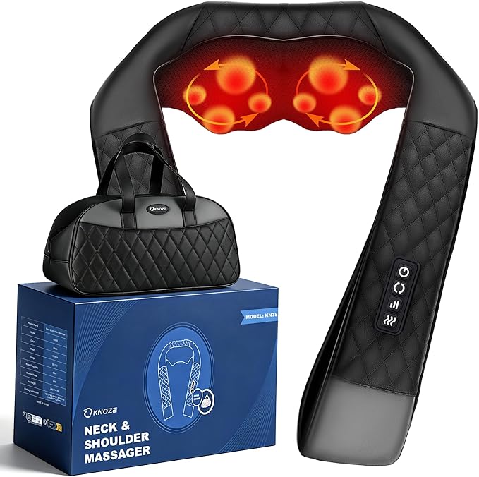 Neck Massager with Heat, Shiatsu Neck and Back Massager, 4D Deep Tissue Kneading by KNQZE