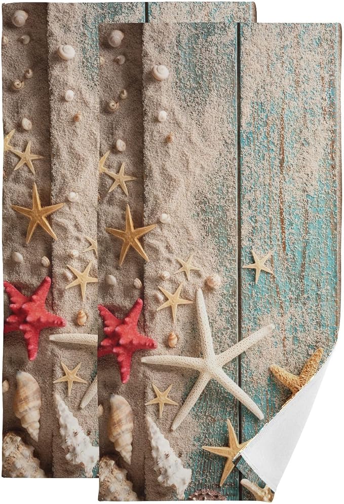 Nautical Seashell Starfish Hand Towels by Unknown