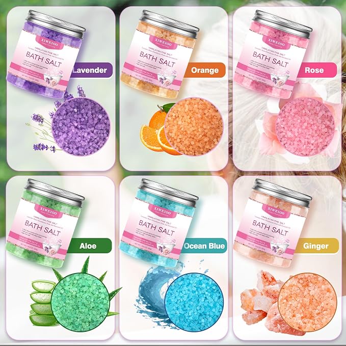 6 Pack Bath Salt KIT for Soaking Himalayan Pink Salt Lavender Orange Rose Pink - Image 2
