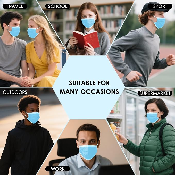 500 Pcs Blue Disposable Face Masks, 3 Ply Face Masks Disposable - Image 5