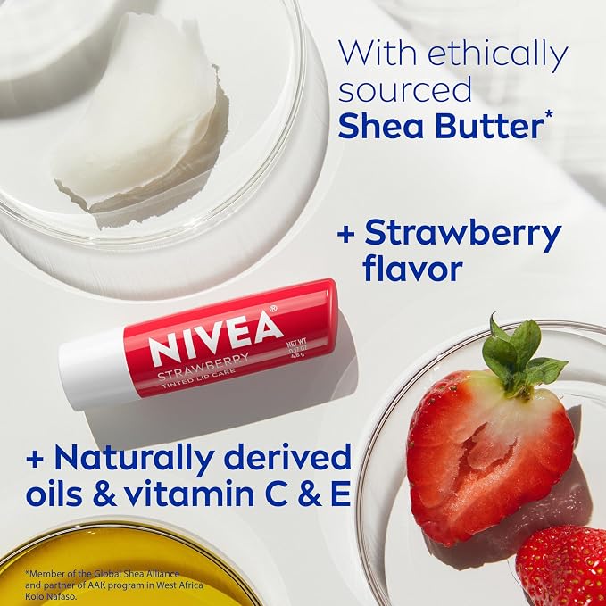 NIVEA Strawberry Lip Care, Nourishing Oils and Vitamin C & E, 3-in-1 Moisture - Image 8