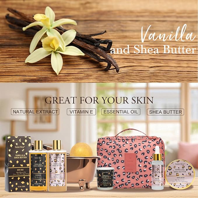 Warm Vanilla scented Gifts for Women, Spa Bath & Body Gift Basket, Skin Care Kit - Image 6