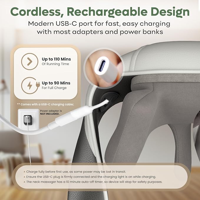 adomii Electric Neck and Back Massager, Heat Function Deep Tissue Cordless Neck - Image 7