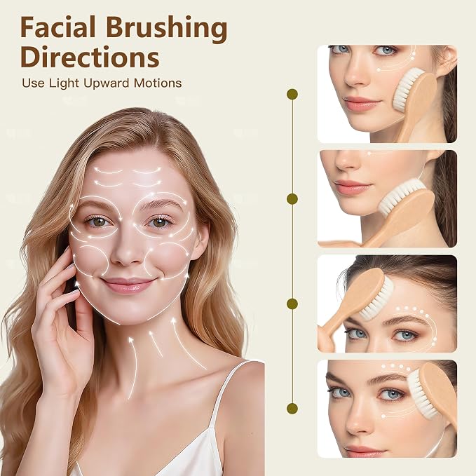 Dry Brushing Body Brush Set for Body and Face, Boar Bristle Body Scrub Brush - Image 5