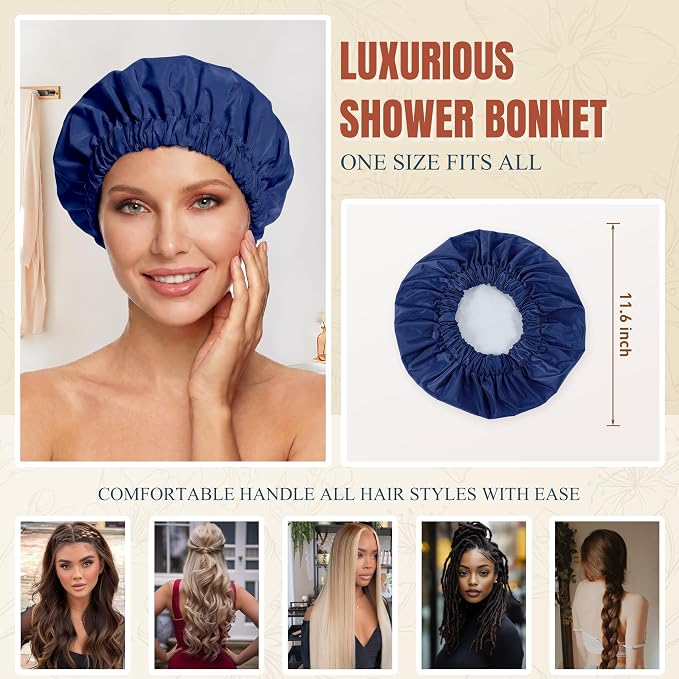 Reusable Shower Cap for Women, Large Waterproof Shower Bonnet - Image 4