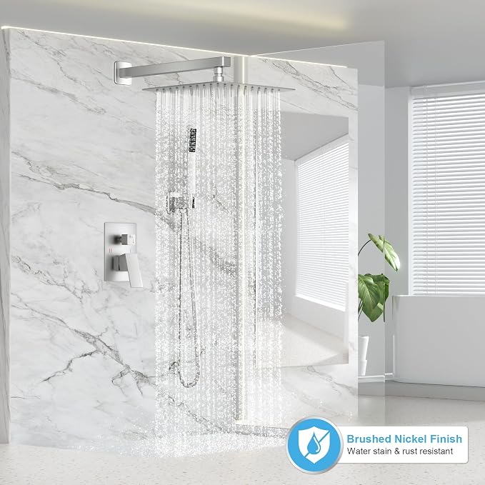 FPXRNG Shower Faucet Set Bathroom Square Rain Shower Head and Handle Set - Image 2
