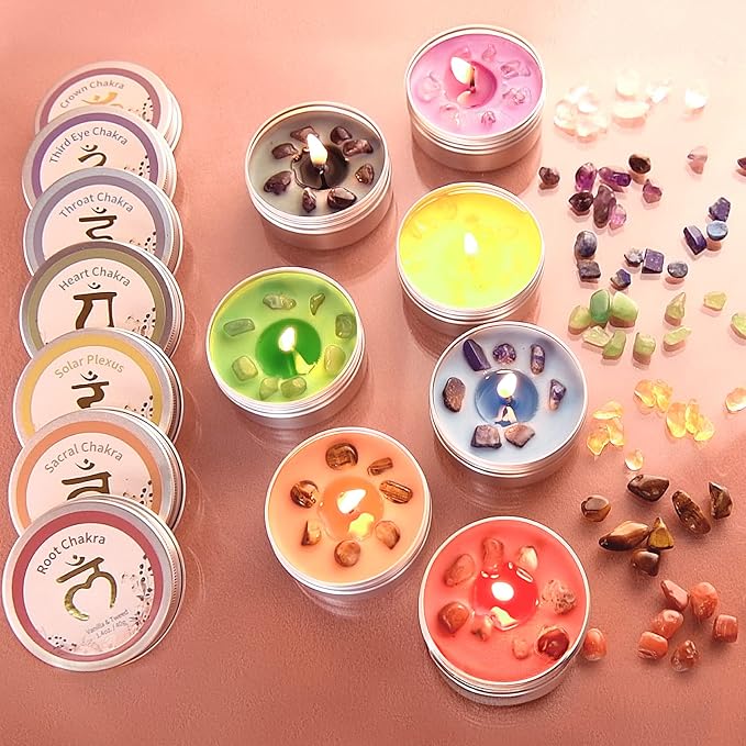 Inspireyes Chakra Candles Set of 7, Meditation Crystal Scented Candles Gift Set by Inspireyes