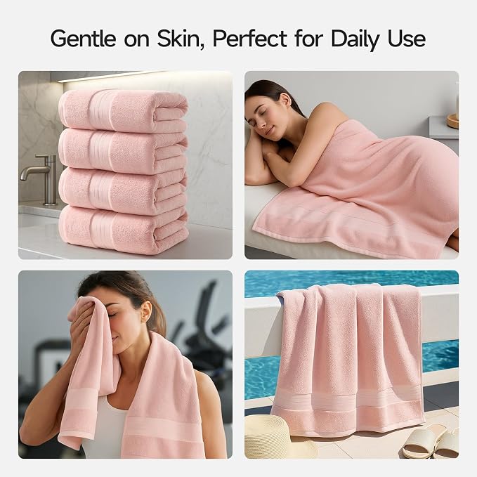 REDKISS Pink Bath Towels Set of 4, Extra Large Bath Sheets 27 X 59 Inches - Image 8