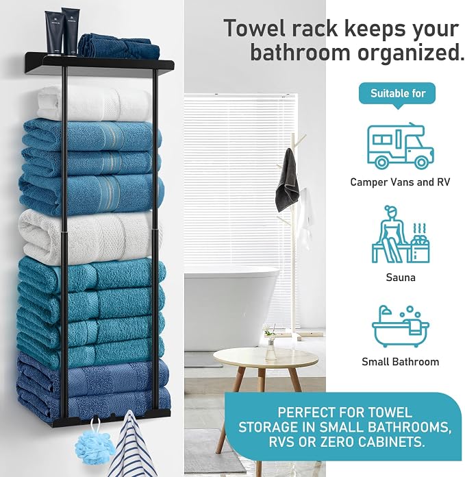 Hommtina Bathroom Towel Storage Black Towel Holder Bathroom Decor Aesthetic - Image 6