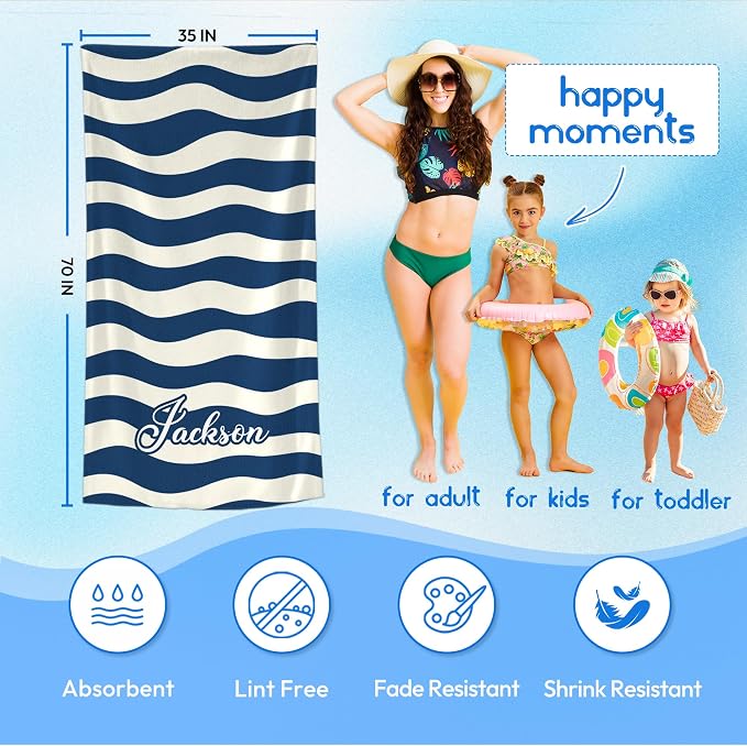 JML Custom Beach Towel with Name, Personalized Microfiber Beach Towel with Name - Image 3