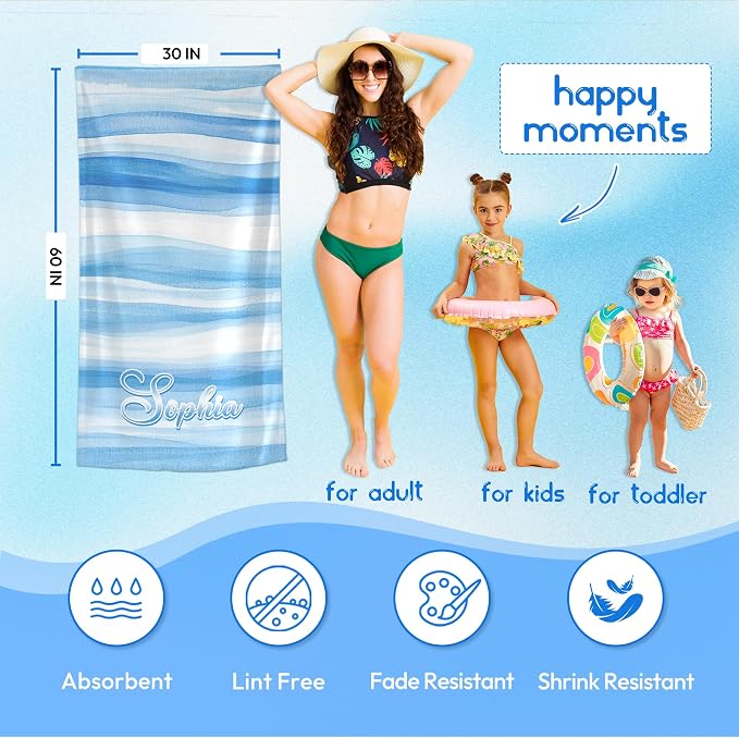 JML Custom Beach Towel with Name, Personalized Microfiber Beach Towel with Name - Image 3