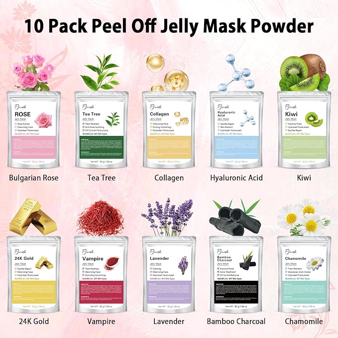 Pjordo Jelly Masks Set for Facials Professional Spa, 10 Pack Jelly Mask Powder - Image 2